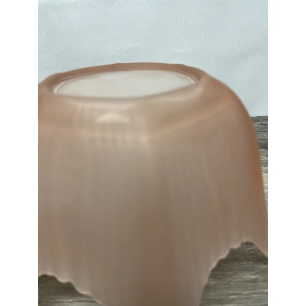 Vintage Viking Satin Pink Lotus Bowl Frosted‎ Glass Ruffled Petal Mid-Century